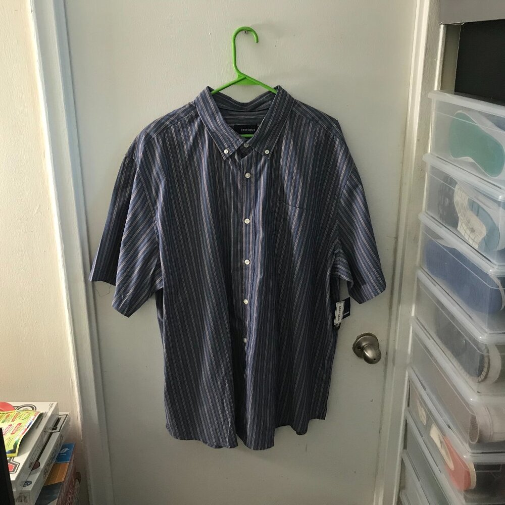 Men's Kmart Short-Sleeve Button-Down Blue and Pink Shirt - Size XXXL (NWT)